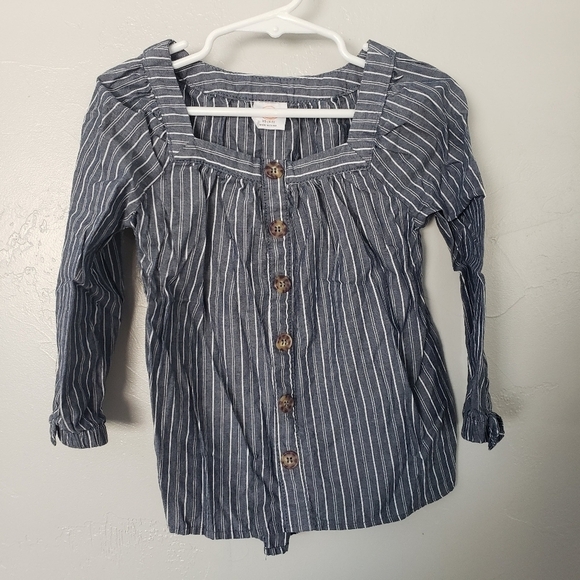 Wonder Nation Little Girl XS 4/5 Square Neck Long Sleeve Blouse Blue White Top - Picture 1 of 5